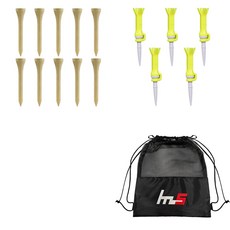 NAYASTYLE 木製高爾夫標準球釘 10入 + PU 高爾夫長球釘 5入 黃色 + 球袋組 GFYP-182-2 + 171-2PU