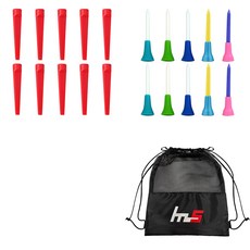 NAYASTYLE 高爾夫塑膠長球梯 10入 + 塑膠長球梯 10入 + 收納袋套組 GFYP-185-5+184-2PU, 紅色, 隨機出貨(塑膠球梯)