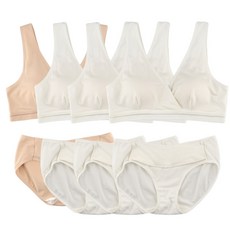 MOMBA 莫代爾V領哺乳內衣褲組4組 白色 3入+膚色