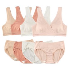 MOMBA 莫代爾V領哺乳內衣褲組4組 粉色+白色+膚色+杏色