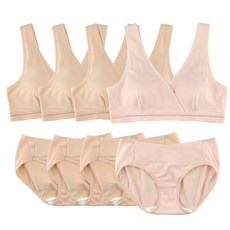 MOMBA 莫代爾V領哺乳內衣褲組4組 膚色 3入+粉色