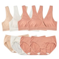 MOMBA 莫代爾V領哺乳內衣褲組4組 杏色 2入+白色+膚色