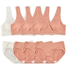 MOMBA 莫代爾V領哺乳內衣褲組4組 杏色 3入+白色