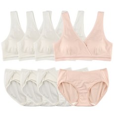 MOMBA 莫代爾V領哺乳內衣褲組4組 白色 3入+粉色