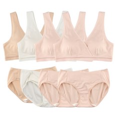 MOMBA 莫代爾V領哺乳內衣褲組4組 粉色 2入+白色+膚色