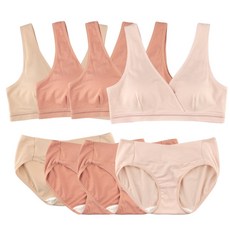 MOMBA 莫代爾V領哺乳內衣褲組4組 杏色 2入+膚色+粉色