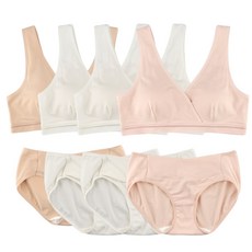 MOMBA 莫代爾V領哺乳內衣褲組4組 白色 2入+膚色+粉色