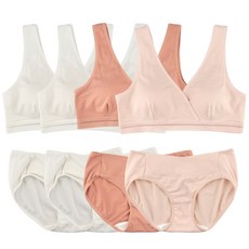 莫代爾V領哺乳內衣褲組4組 白色 2入+杏色+粉色