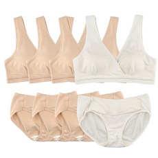 MOMBA 莫代爾V領哺乳內衣褲組4組 膚色 3入+白色