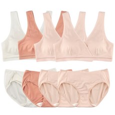 MOMBA 莫代爾V領哺乳內衣褲組4組 粉色 2入+白色+杏色