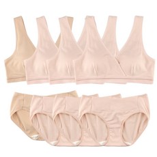 MOMBA 莫代爾V領哺乳內衣褲組4組 粉色 3入+膚色