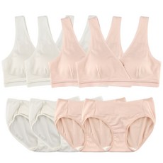 MOMBA 莫代爾V領哺乳內衣褲組4組 白色 2入+粉色 2入