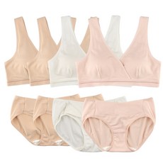 MOMBA 莫代爾V領哺乳內衣褲組4組 膚色 2入+白色+粉色