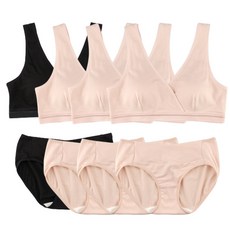 MOMBA 莫代爾V領哺乳內衣褲組4組 粉色 3入+黑色