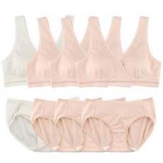 MOMBA 莫代爾V領哺乳內衣褲組4組 粉色 3入+白色