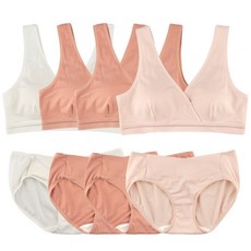MOMBA 莫代爾V領哺乳內衣褲組4組 杏色 2入+白色+粉色