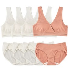 MOMBA 莫代爾V領哺乳內衣褲組4組 白色 3入+杏色
