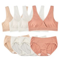 MOMBA 莫代爾V領哺乳內衣褲組4組 白色 2入+膚色+杏色
