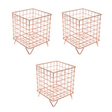 Dijikon三角點綴網狀鐵製收納籃 137*137*165mm, 玫瑰金, 3個