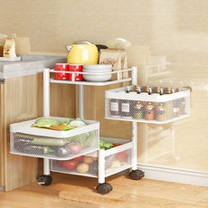 堅固的旋轉移動式廚房3層多功能置物架, 白色的, 1個