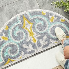 Make Me 半圓形圓形卡通圖案腳踏墊, 灰色, 1個