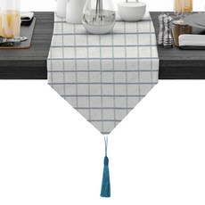 極簡北歐風餐墊, 14 藍色3cm格紋 孔雀藍, 30 x 260 cm