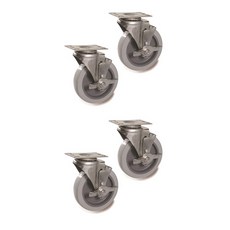 MASTER. S DS 22 系列 不鏽鋼輕量型腳輪 DS 2250 PUP-BK 12.7cm 不鏽鋼 聚氨酯 (灰色) 平板型-附剎車(BK), 4個