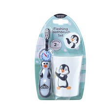 b.brite LED定時牙刷+漱口杯+支架3件組 白色企鵝款, 1套