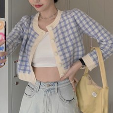 Paperments 女性粉彩格紋迷你短版開襟衫 00592