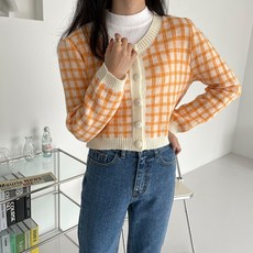 Paperments 女性粉彩格紋迷你短版開襟衫 00592