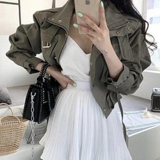 ViVEMO 綁帶口袋半拉鍊迷你短版軍裝外套 00508