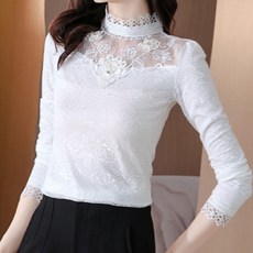 ATTERLIC 大尺碼蕾絲透視高領罩衫T恤 00421