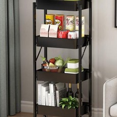 접이식 트롤리선반, 블랙, 4단