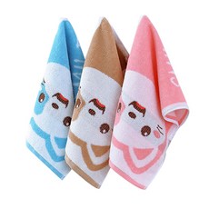 Mudas棉質微笑貓咪擦手巾 3件組, 粉色、藍色、棕色, 1套