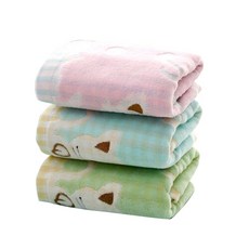 Mudas可愛格紋圖案貓咪擦手巾 貓咪毛巾 3件組, 綠色、藍色、粉色, 1組