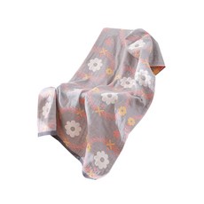 紗布棉可愛簡約圖案浴巾 棉紗, 04花朵淺灰, 1個