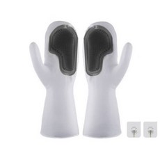 矽膠菜瓜布多用途防滑橡膠手套 + 掛鉤2入組, 灰色(橡膠手套), 透明(掛鉤), 1套