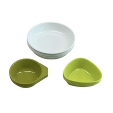 圓形盤子 4入+3角碟子 5入+手柄碗 5入組, 象牙色（圓盤）、綠色（三角碗、柄碗）, 圓盤4p+三角氣5p+手柄氣5p