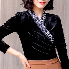 ATTERLIC 中年豹紋絲絨交叉罩衫 00418