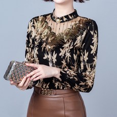 ATTERLIC 中年大尺碼透視樹葉雪紡衫 00419