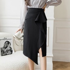 ViVEMO 不對稱荷葉邊開衩H字型裙 00525