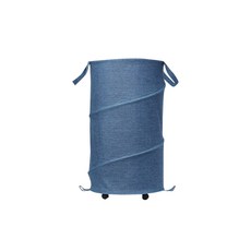 移動式彈簧折疊洗衣籃, 藍色, 1個