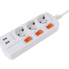 Neuviele 獨立開關歐式3插2孔USB16A延長線 XWL-SAG3U, 3m, 1件
