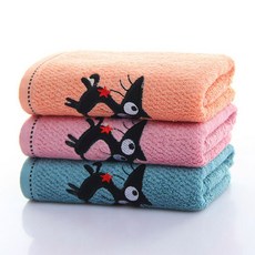 MUDAS 黑貓刺繡擦手巾 貓咪毛巾 3件組, 粉紅色, 藍色, 桃色, 1套