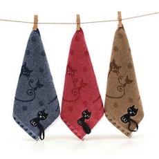 Mudas可愛黑色貓咪擦手巾 3件組, 紅色、藍色、棕色, 1套