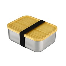 木蓋不鏽鋼便當盒 1層 S, 木+銀, 1件