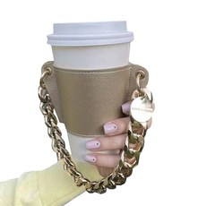 Bluefog攜帶式皮革咖啡杯套 27 金色 金色鐵鍊, 1個, 1件