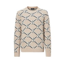 헤지스골프 카멜 헤리아토 패턴 홑겹 라운드넥 스웨터 HUSW1D723