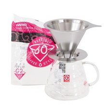 HARIO V60 XGS金屬咖啡濾杯+咖啡濾紙組 800ml 1~4人份適用 3件組, 白色(濾紙), 1組