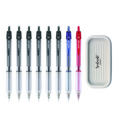 JAVAPEN Nanoline 0.3mm 中性筆 黑色6入 + 藍色 + 紅色 + 筆盤套組, 米色(筆盤), 1套